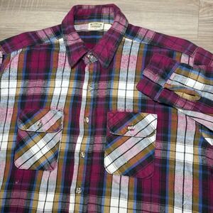 Vintage Fivebrother 2XL Purple Plaid Thick Flannel Shirt‎ Pockets Stains